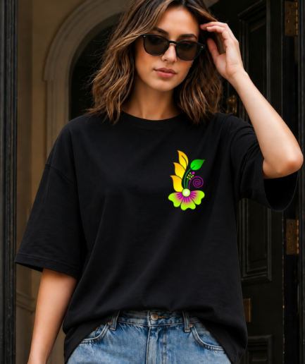 Floral Pocket Graphic Oversized T-Shirt