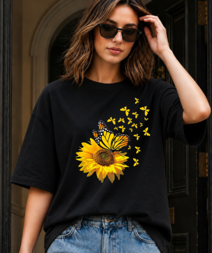 Sunflower Bloom Graphic Oversized T-Shirt