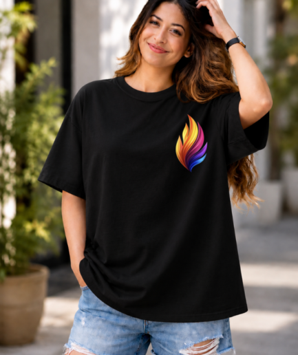 Phoenix Flame Pocket Graphic Oversized T-Shirt