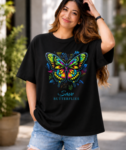 Colorful Butterfly Graphic Oversized T-Shirt