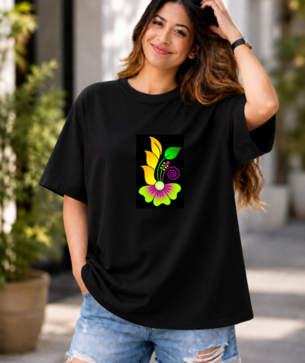 Floral Pocket Graphic Oversized T-Shirt