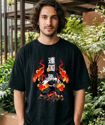 Flaming Samurai Anime Oversized T-Shirt