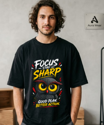 Focus Sharp Motivational Graphic Oversized T-Shirt