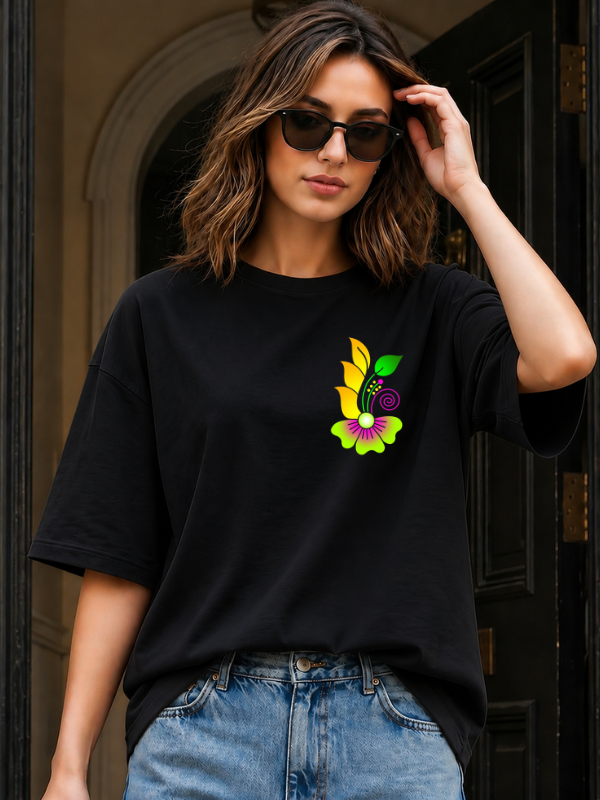 Floral Pocket Graphic Oversized T-Shirt