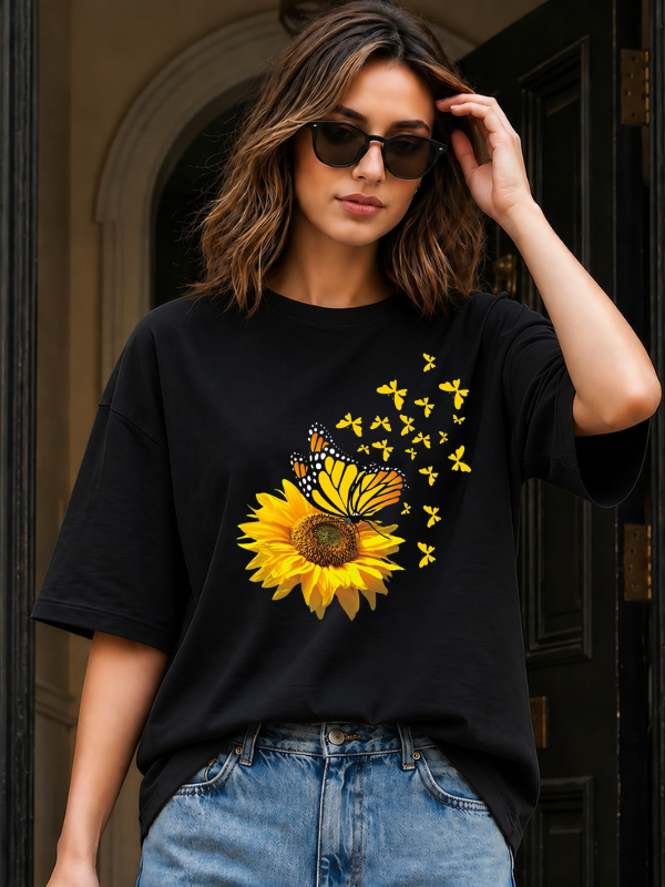 Sunflower Bloom Graphic Oversized T-Shirt
