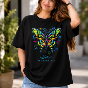 Colorful Butterfly Graphic Oversized T-Shirt