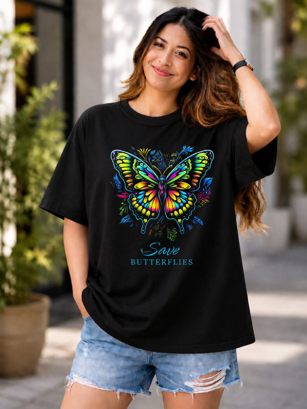 Colorful Butterfly Graphic Oversized T-Shirt