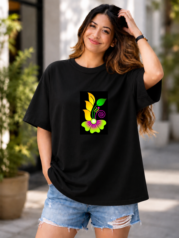 Floral Pocket Graphic Oversized T-Shirt