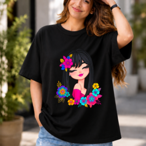 Floral Girl Graphic Oversized Cotton T-Shirt