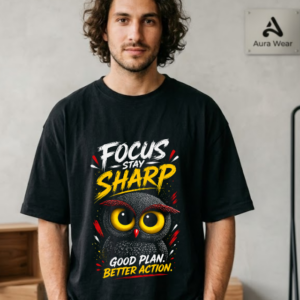 Focus Sharp Motivational Graphic Oversized T-Shirt