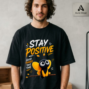 Stay Positive Graphic Oversized Cotton T-Shirt
