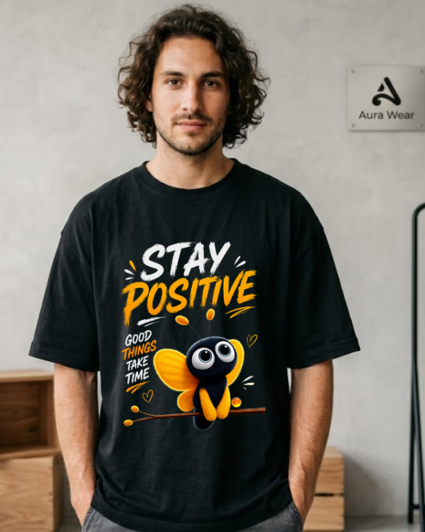 Stay Positive Graphic Oversized Cotton T-Shirt