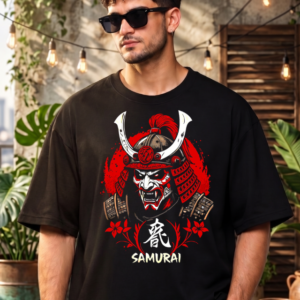 Red Samurai Warrior Graphic Oversized T-Shirt